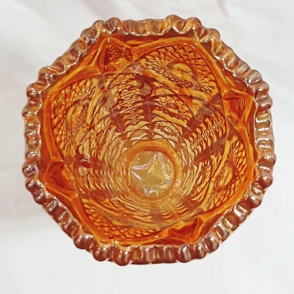 Vintage Imperial Glass Iridescent Marigold Daisy & Button Carnival Glass Vase - Picture 5 of 7